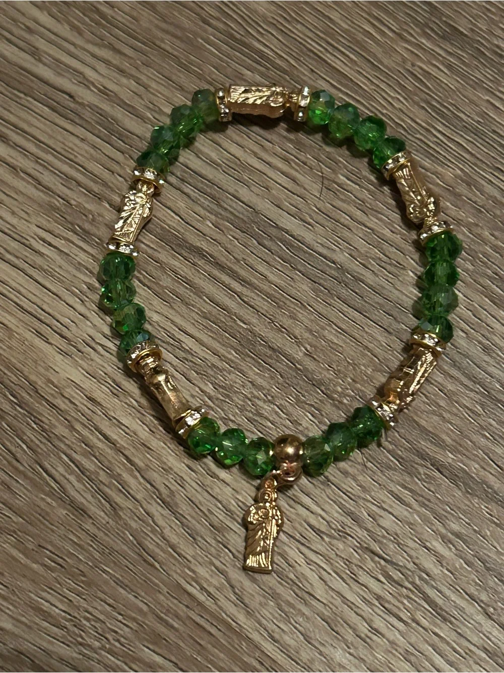 Gold and Green Crystal St. Jude Charm Bracelet